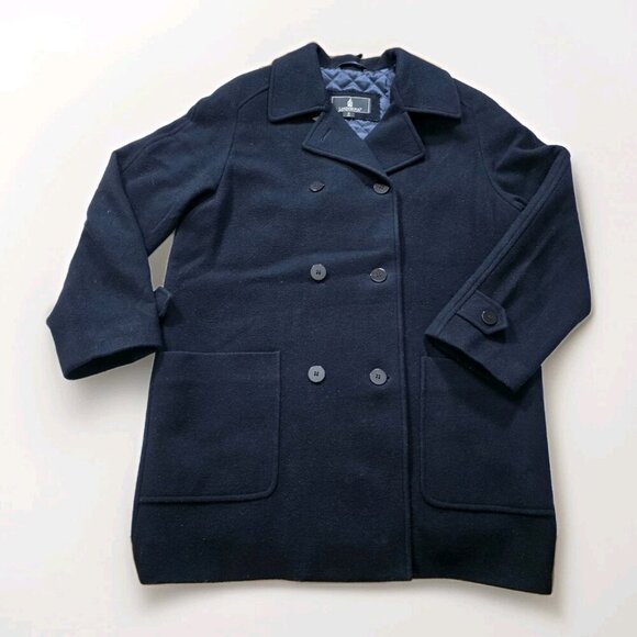 London Fog Coat Women 8R M Black Wool Blend Pockets Buttons Quilt Lined Preppy - Picture 9 of 16